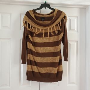 Ashley Stewart Brown and Tan Striped Tunic Sweater
